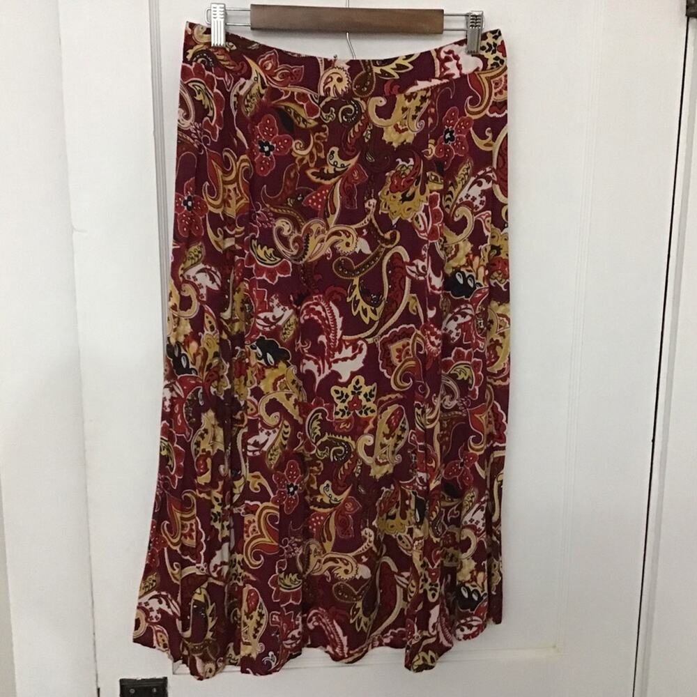 Vintage BocaBay Red Yellow Paisley Midi 100% Rayon Skirt Large